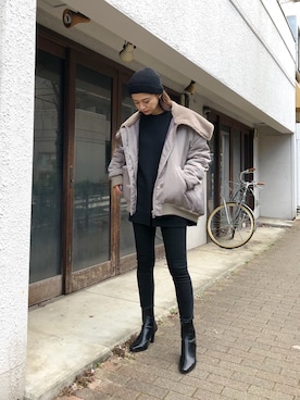 「EMODA（エモダ）のフェイクファードッキングワイドカラーブルゾン（ブルゾン）」を使った、LISA さん（レディース・160cm）の秋コーディネート