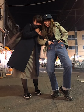 「GUコーデ」｜「アイテム（ミリタリージャケット）」を使った、ぴいさん（レディース・158cm）の冬コーディネート
