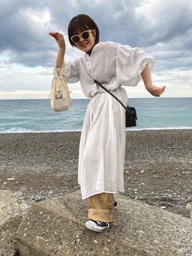 「Chico（チコ）のアイテム（シャツワンピース）」を使った、maaaさん（レディース・157cm）の秋コーディネート