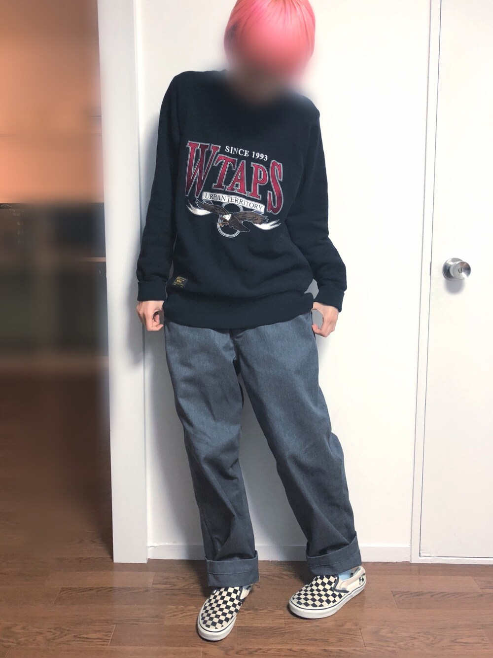 「ootd、BEDWIN & THE HEARTBREAKERS、wtaps、VANS」｜「WTAPSのアイテム（スウェット、ブラック系）」を使った、がきこさん（レディース・162cm）の冬コーディネートの1枚目の写真