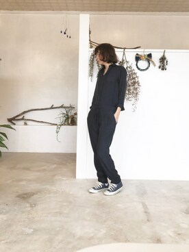 「仕事着」｜「アイテム（つなぎ/オールインワン）」を使った、aikonaさん（レディース・162cm）の冬コーディネート