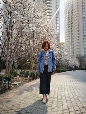 「アイテム（スタジャン、シルバー系）」を使った、Chalmers-他娘さん（レディース・158cm）の春コーディネート