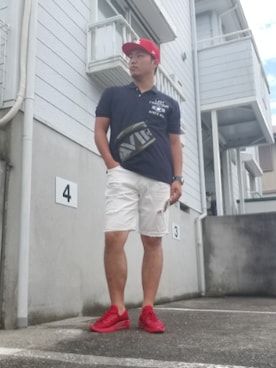 「アメリカンイーグル」｜「アイテム（ポロシャツ）」を使った、Toripullさん（メンズ・180cm）の夏コーディネート