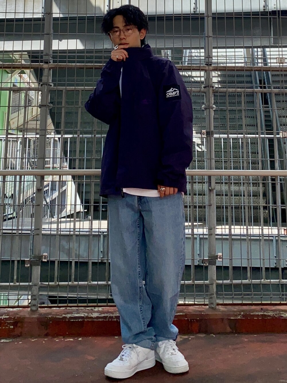 「お洒落さんとつながりたい、ラブアンドピース2020、秋冬コーデ、ビッグシルエット、ストリートMIX、ファッションの力を信じよう、低身長、カジュアルコーデ」｜「Right-onのアイテム（ナイロンジャケット、パープル系）」を使った、shoki1997rさん（メンズ・167cm）の秋コーディネートの1枚目の写真
