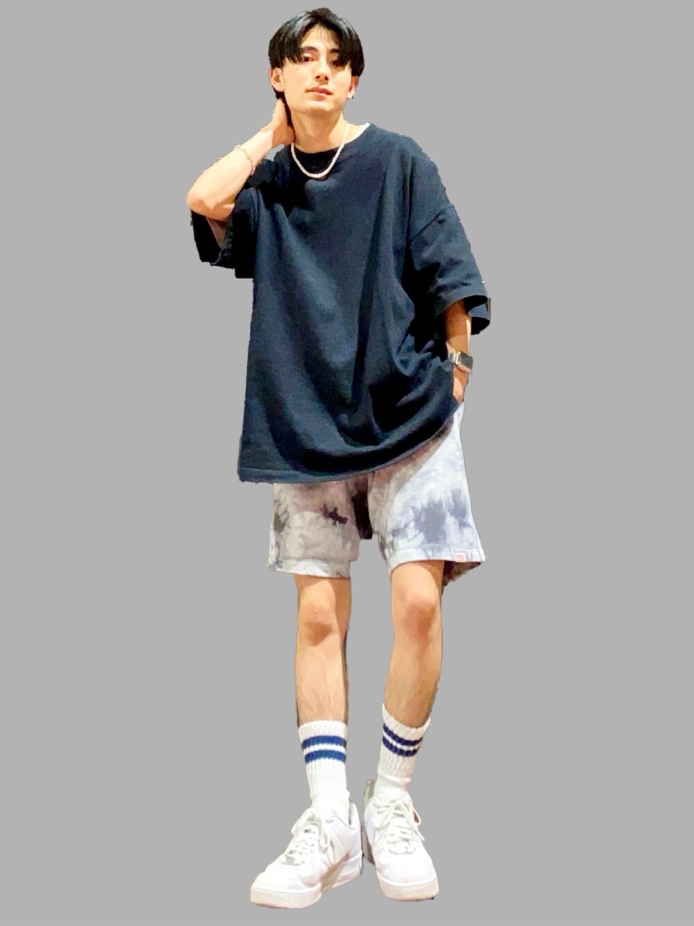 「BACK NUMBERの【BACK NUMBER】ヘビーウェイトビッグシルエットTシャツ（Tシャツ/カットソー、ブラック系）」を使った、shoki1997rさん（メンズ・167cm）の夏コーディネートの1枚目の写真