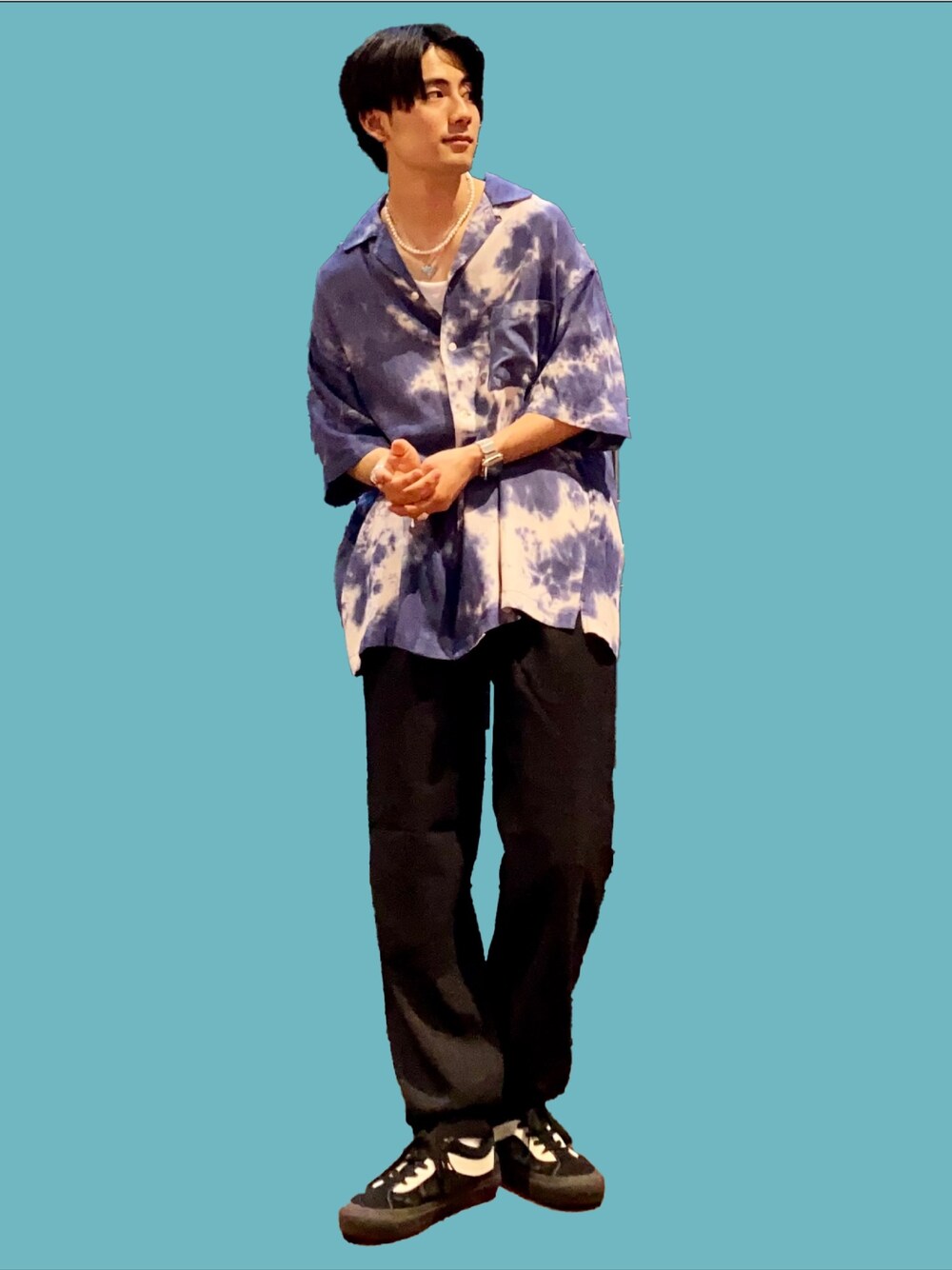 「Right-onのアイテム（シャツ/ブラウス、ブルー系）」を使った、shoki1997rさん（メンズ・167cm）の夏コーディネートの1枚目の写真