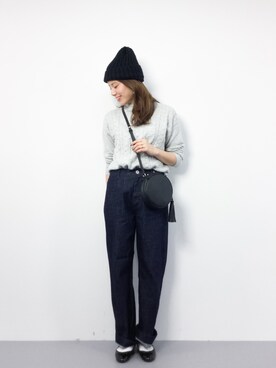 「URBAN RESEARCH DOORS（アーバンリサーチドアーズ）のデニムワイドパンツ（デニムパンツ）」を使った、ぐっさんさん（レディース・166cm）の冬コーディネート
