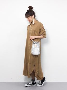 「アイテム（シャツワンピース）」を使った、ぐっさんさん（レディース・166cm・20代）の冬コーディネート
