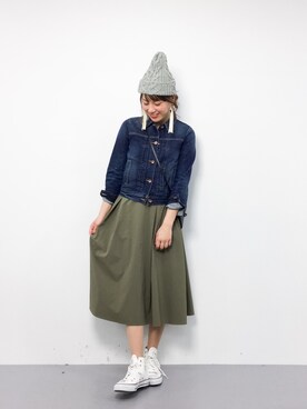 「SLOBE IENA（スローブイエナ）の《WEB限定》PEタイプライターミモレスカート◆（スカート）」を使った、ぐっさんさん（レディース・166cm）の冬コーディネート