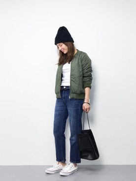 「RAY CASSIN（レイカズン）のアイテム（ブルゾン）」を使った、ぐっさんさん（レディース・166cm）の春コーディネート