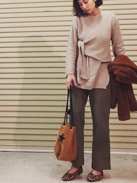 「STUDIOUS（ステュディオス）のアイテム（ノーカラージャケット）」を使った、AKARIさん（レディース・163cm）の冬コーディネート