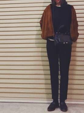 「STUDIOUS（ステュディオス）のアイテム（ノーカラージャケット）」を使った、AKARIさん（レディース・163cm）の冬コーディネート