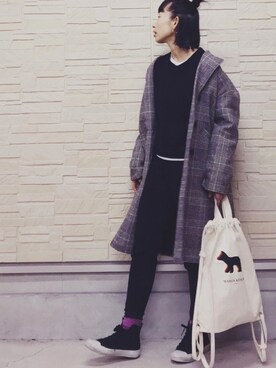 「カラーソックス」｜「アイテム（チェスターコート）」を使った、AKARIさん（レディース・163cm）の冬コーディネート