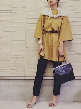 「マスタードイエロー」｜AKARIさん（レディース・163cm）の夏コーディネート