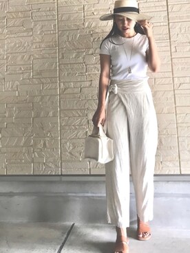「Re:EDIT（リエディ）のリネンブレンドカシュクールパンツ（その他パンツ）」を使った、AKARIさん（レディース・163cm）の夏コーディネート