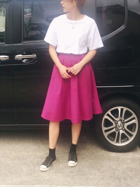 「PURPLE（パープル）のアイテム」を使った、hInAさん（レディース・170cm）の夏コーディネート