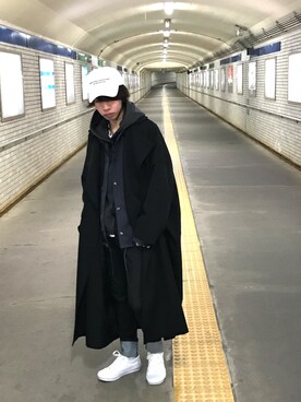 「SYU.HOMME/FEMM（シュウ）のアイテム（キャップ）」を使った、ジヨンさん（メンズ・172cm）の冬コーディネート