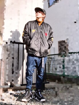 「unrelaxing（アンリラクシング）のアイテム（ブルゾン）」を使った、MAHYOさん（メンズ・177cm）の冬コーディネート