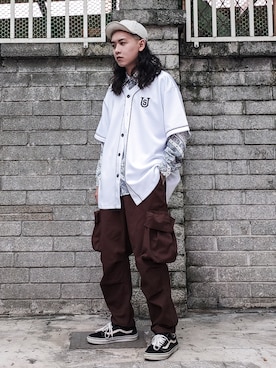 「working style」｜「アイテム（スウェット）」を使った、ffflea👾さん（メンズ・178cm）の夏コーディネート