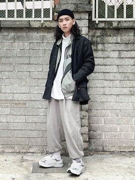 「アイテム（スタジャン、グレー系）」を使った、ffflea👾さん（メンズ・178cm）の冬コーディネート