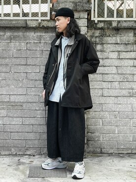 「通勤穿搭」｜「アイテム（ノーカラーコート）」を使った、ffflea👾さん（メンズ・178cm）の冬コーディネート