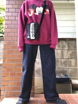 「adidas（アディダス）のWEGO/adidas リニアロゴミニショルダーバッグ（ショルダーバッグ、ブラック系）」を使った、ちさん（レディース・168cm）の春コーディネート