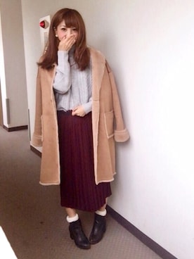 「rps（アールピーエス）のアイテム（ムートンコート）」を使った、akanenさん（レディース・157cm）の冬コーディネート