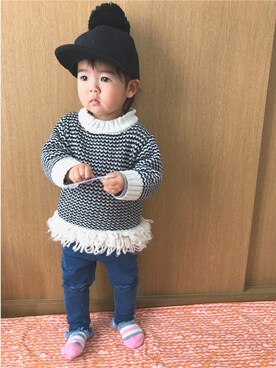 「静岡キッズ」｜「アイテム（キャップ）」を使った、sa__w@さん（キッズ・80cm）の冬コーディネート