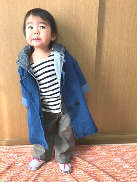「静岡キッズ」｜「アイテム（デニムジャケット）」を使った、sa__w@さん（キッズ・80cm）の冬コーディネート