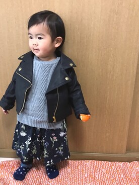 「静岡キッズ」｜「アイテム（ライダースジャケット）」を使った、sa__w@さん（キッズ・80cm）の冬コーディネート