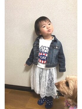 「静岡キッズ」｜「アイテム（デニムジャケット）」を使った、sa__w@さん（キッズ・80cm）の冬コーディネート
