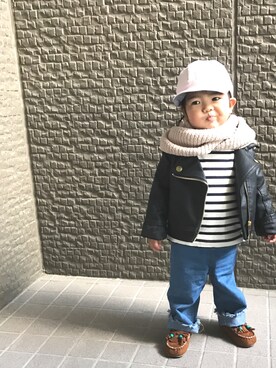 「静岡キッズ」｜「アイテム（ライダースジャケット）」を使った、sa__w@さん（キッズ・80cm）の春コーディネート
