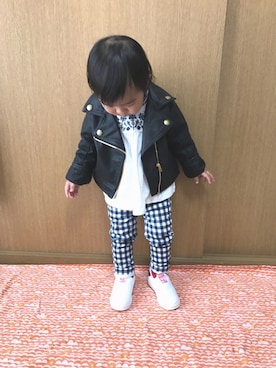 「静岡キッズ」｜「アイテム（ライダースジャケット）」を使った、sa__w@さん（キッズ・80cm）の春コーディネート
