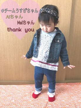 「静岡キッズ」｜「アイテム（デニムジャケット）」を使った、sa__w@さん（キッズ・80cm）の春コーディネート