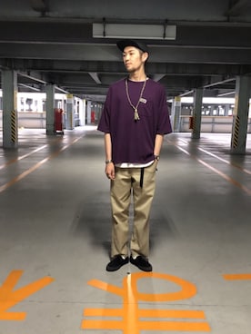 「カットオフ」｜「アイテム（スリッポン）」を使った、Uhey.kさん（メンズ・185cm）の夏コーディネート