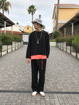 「AIRWALK（エアウォーク）のアイテム（帽子）」を使った、Uhey.kさん（メンズ・185cm）の夏コーディネート