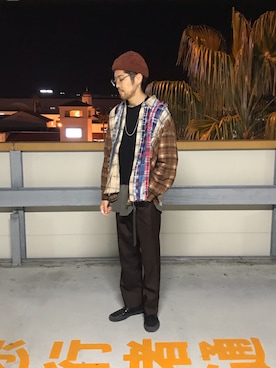 「Engineered Garments（エンジニアードガーメンツ）のアイテム（スリッポン）」を使った、Uhey.kさん（メンズ・185cm）の冬コーディネート