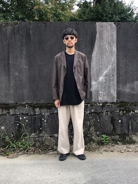 「Engineered Garments（エンジニアードガーメンツ）のアイテム（スリッポン）」を使った、Uhey.kさん（メンズ・185cm）の夏コーディネート