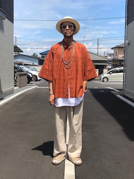 「WhoWhat（フーワット）のアイテム（トップス）」を使った、Uhey.kさん（メンズ・185cm）の夏コーディネート