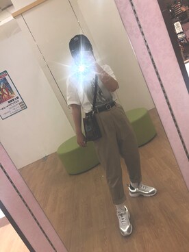 「UNIQLO（ユニクロ）のコットンテーパードアンクルパンツ（丈標準64cm）（その他パンツ）」を使った、小さん（レディース・155cm）の夏コーディネート