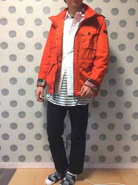 「BLACK LABEL CRESTBRIDGE（ブラックレーベル・クレストブリッジ）のアイテム（マウンテンパーカー）」を使った、ソータさん（メンズ・170cm）の秋コーディネート