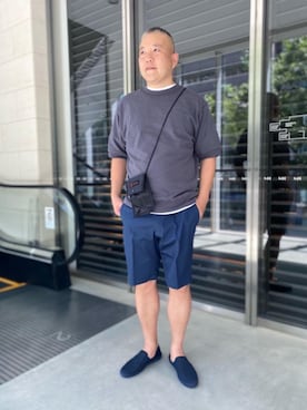 「Tシャツ/カットソー」｜「アイテム（スリッポン）」を使った、IIOさん（メンズ・173cm）の夏コーディネート