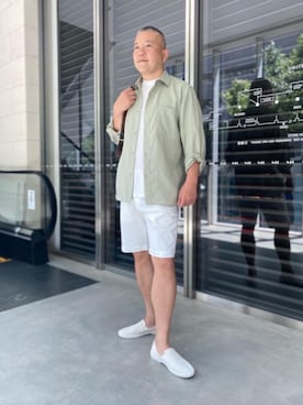 「Tシャツ/カットソー」｜「アイテム（スリッポン）」を使った、IIOさん（メンズ・173cm）の夏コーディネート