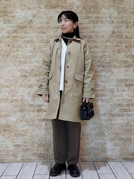 「coen（コーエン）のアイテム（ステンカラーコート）」を使った、coenなるせさん（レディース・157cm）の冬コーディネート