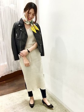 「SHIPS（シップス）のアイテム（ライダースジャケット）」を使った、本田さん（レディース・170cm）の冬コーディネート