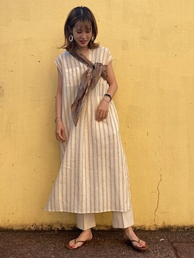 「ストライプワンピース」｜「アイテム（財布/小物）」を使った、本田さん（レディース・170cm）の夏コーディネート