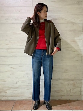 「レッド」｜「アイテム（ブルゾン）」を使った、本田さん（レディース・170cm）の秋コーディネート
