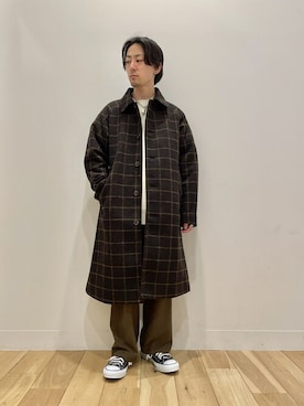 「チェック柄に恋してる」｜「アイテム（ステンカラーコート）」を使った、Ryot@さん（メンズ・159cm）の秋コーディネート