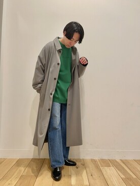 「フレアデニム」｜「アイテム（ステンカラーコート）」を使った、Ryot@さん（メンズ・159cm）の冬コーディネート
