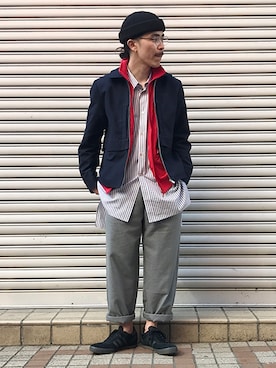 「アイテム（ジャージ）」を使った、ilkさん（メンズ・174cm）の春コーディネート